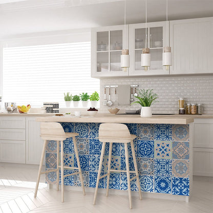 5" X 5" Dark And Light Blue Mosaic Peel And Stick Removable Tiles