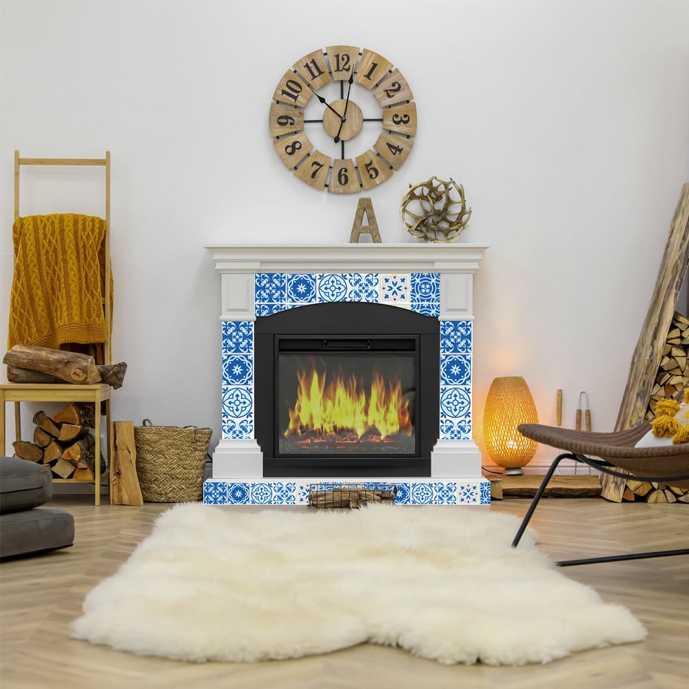 5" X 5" Dark And Light Blue Mosaic Peel And Stick Removable Tiles