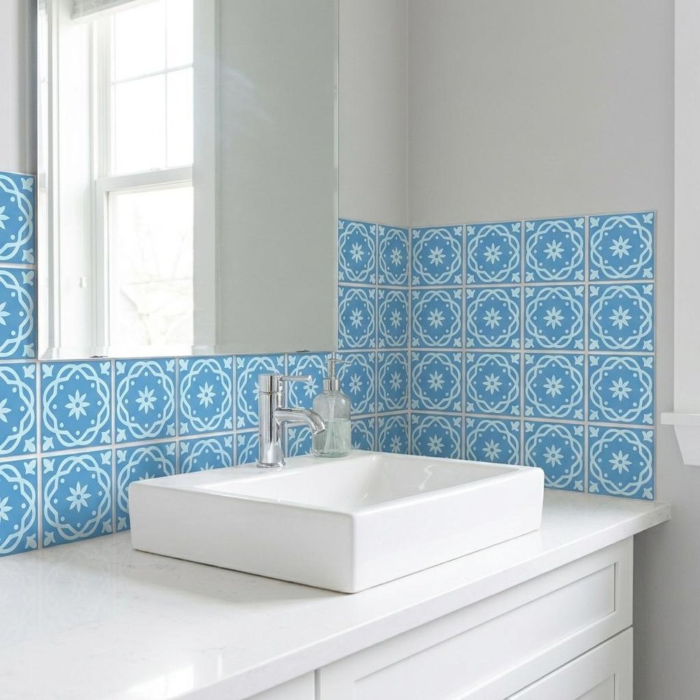 7" x 7" Light Blue Vinyl Peel And Stick Removable Tiles