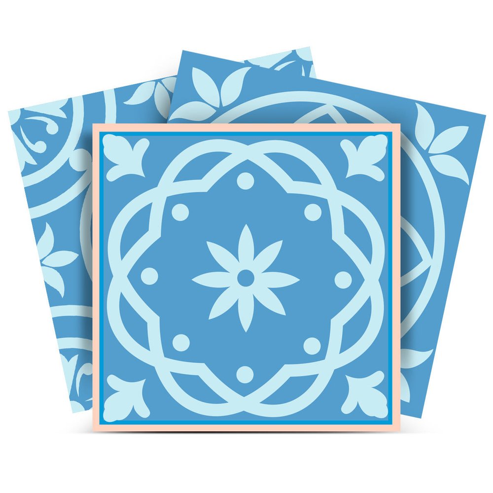 7" x 7" Light Blue Vinyl Peel And Stick Removable Tiles