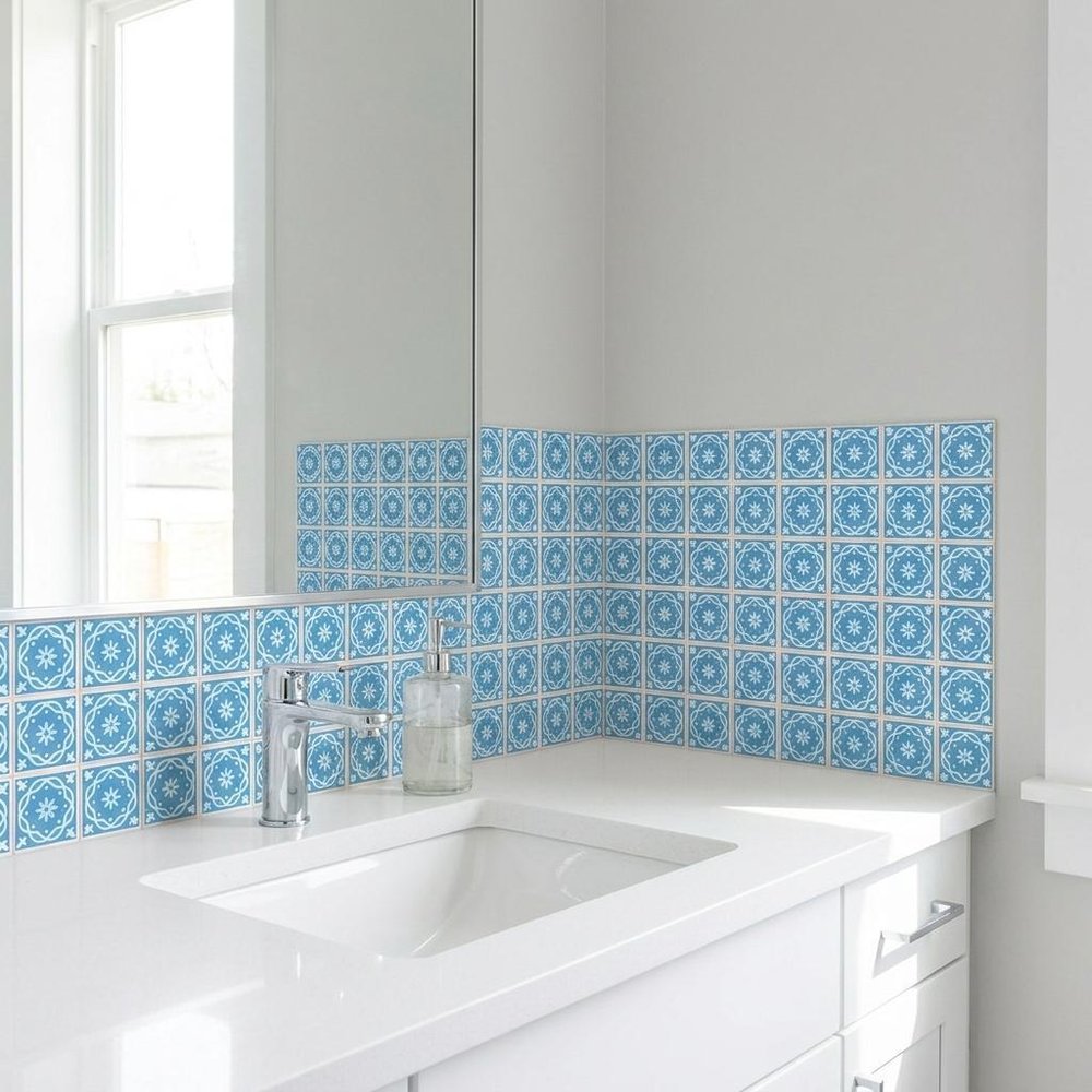 7" x 7" Light Blue Vinyl Peel And Stick Removable Tiles