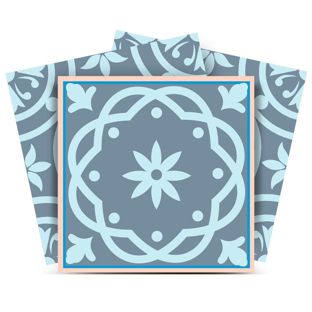7" x 7" Blue Vinyl Peel And Stick Removable Tiles