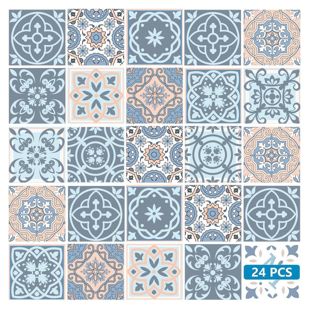 7" x 7" Blue Vinyl Peel And Stick Removable Tiles