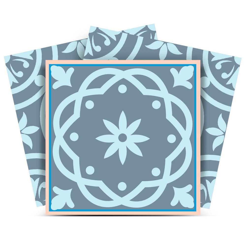 7" x 7" Blue Vinyl Peel And Stick Removable Tiles