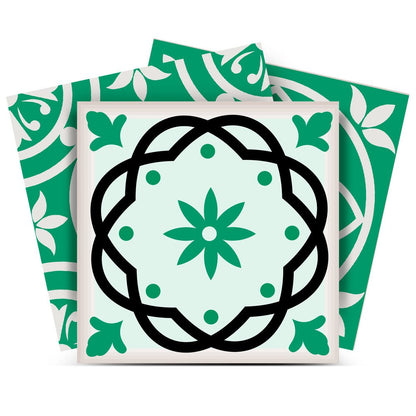 7" x 7" Green And White Vinyl Peel And Stick Removable Tiles