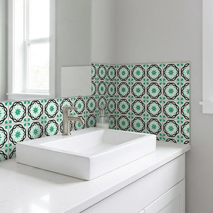 7" x 7" Green And White Vinyl Peel And Stick Removable Tiles