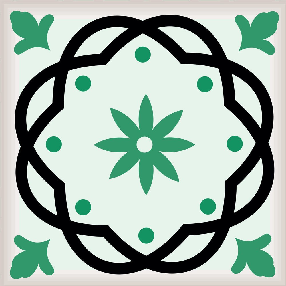 7" x 7" Green And White Vinyl Peel And Stick Removable Tiles