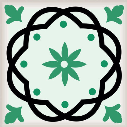 7" x 7" Green And White Vinyl Peel And Stick Removable Tiles