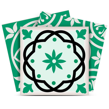 7" x 7" Green And White Vinyl Peel And Stick Removable Tiles