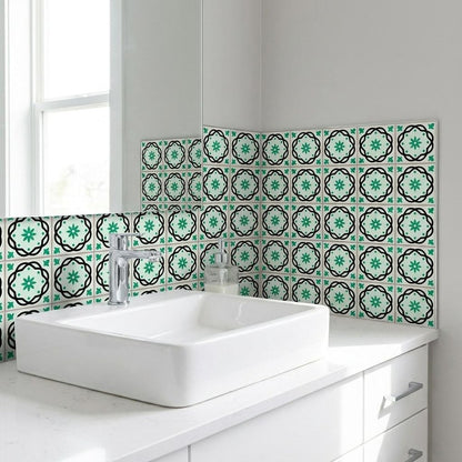7" x 7" Green And White Vinyl Peel And Stick Removable Tiles