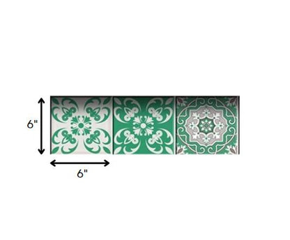 7" x 7" Green And White Vinyl Peel And Stick Removable Tiles