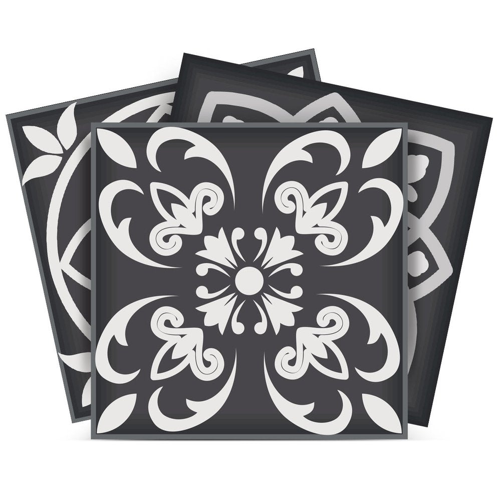 7" x 7" Black Gray And White Vinyl Peel And Stick Removable Tiles