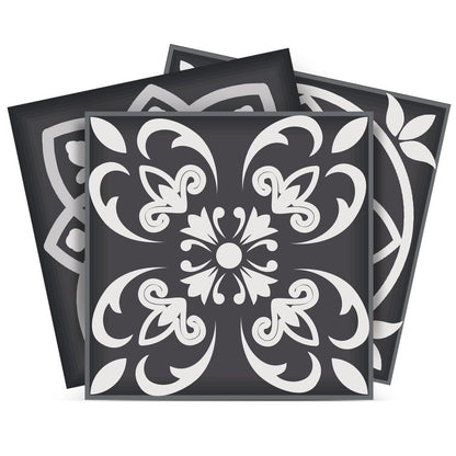 7" x 7" Black Gray And White Vinyl Peel And Stick Removable Tiles