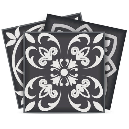 7" x 7" Black Gray And White Vinyl Peel And Stick Removable Tiles