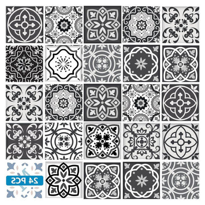 7" x 7" Black Gray And White Vinyl Peel And Stick Removable Tiles