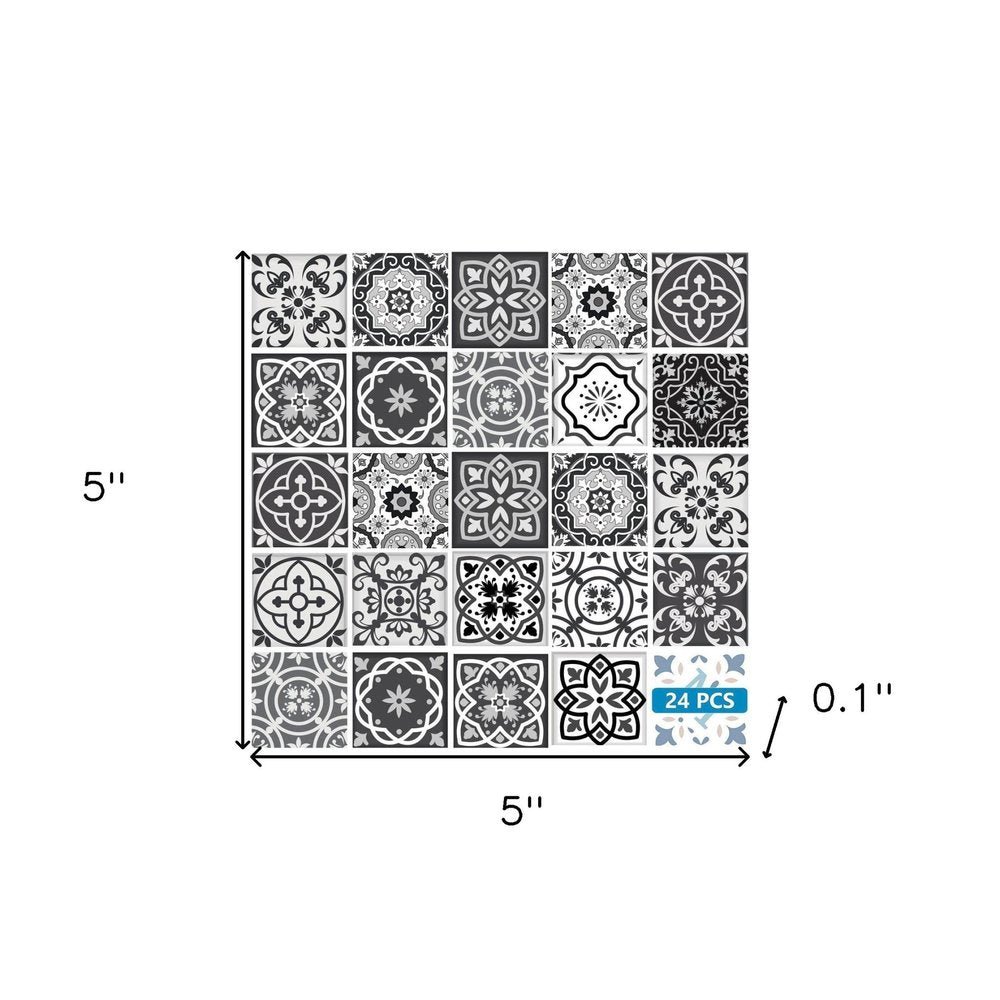 7" x 7" Black Gray And White Vinyl Peel And Stick Removable Tiles
