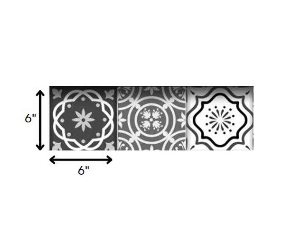 7" x 7" Black Gray And White Vinyl Peel And Stick Removable Tiles