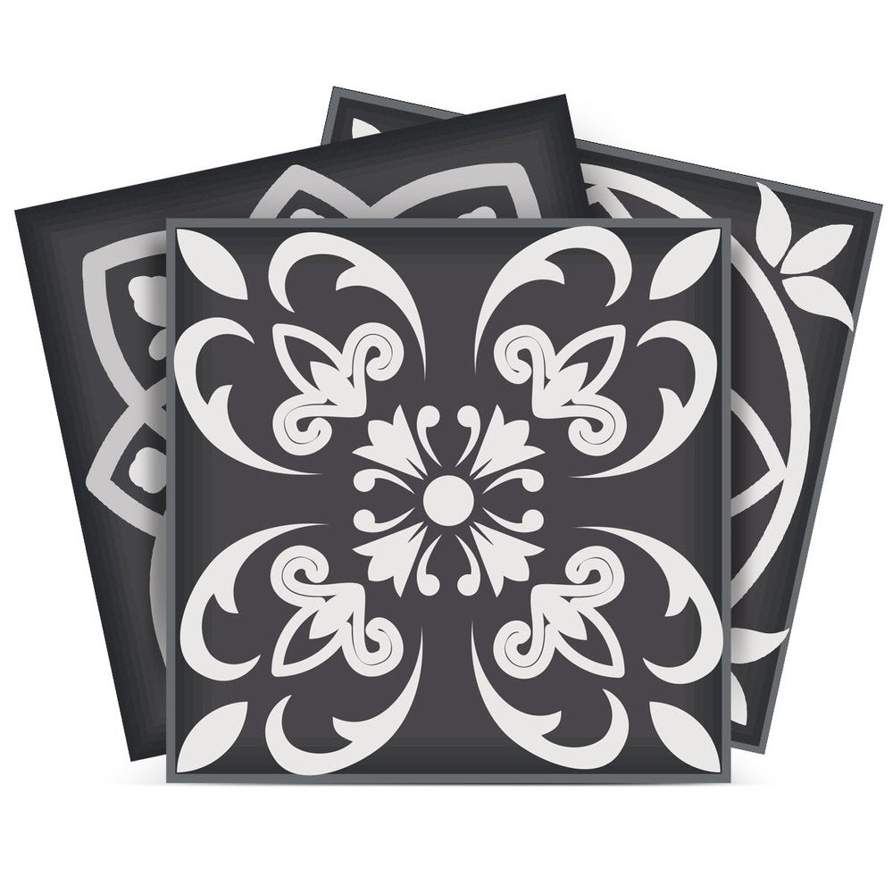 7" x 7" Black Gray And White Vinyl Peel And Stick Removable Tiles