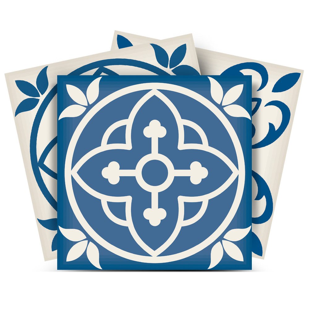 7" x 7" Blue And Gray Vinyl Peel And Stick Removable Tiles