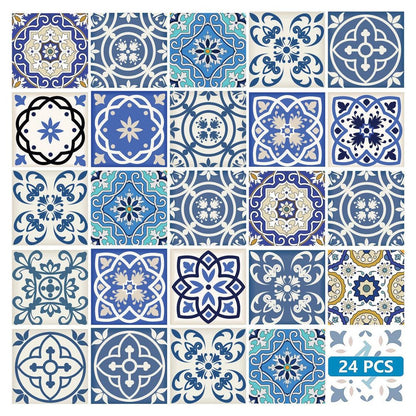 7" x 7" Blue And Gray Vinyl Peel And Stick Removable Tiles