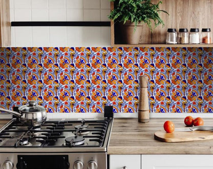 5" X 5" Orange Red And Blue Peel And Stick Removable Tiles