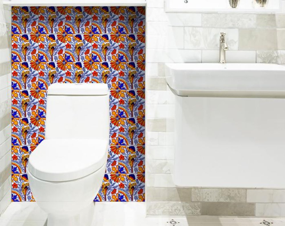 5" X 5" Orange Red And Blue Peel And Stick Removable Tiles