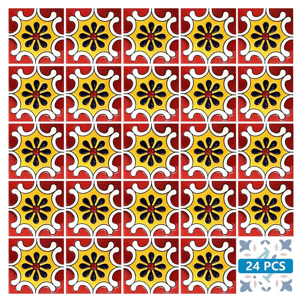 7" x 7" Red And White Vinyl Peel And Stick Removable Tiles