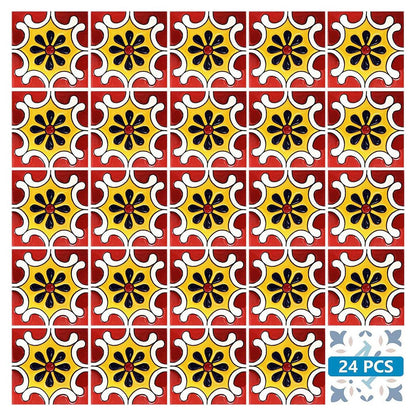 7" x 7" Red And White Vinyl Peel And Stick Removable Tiles