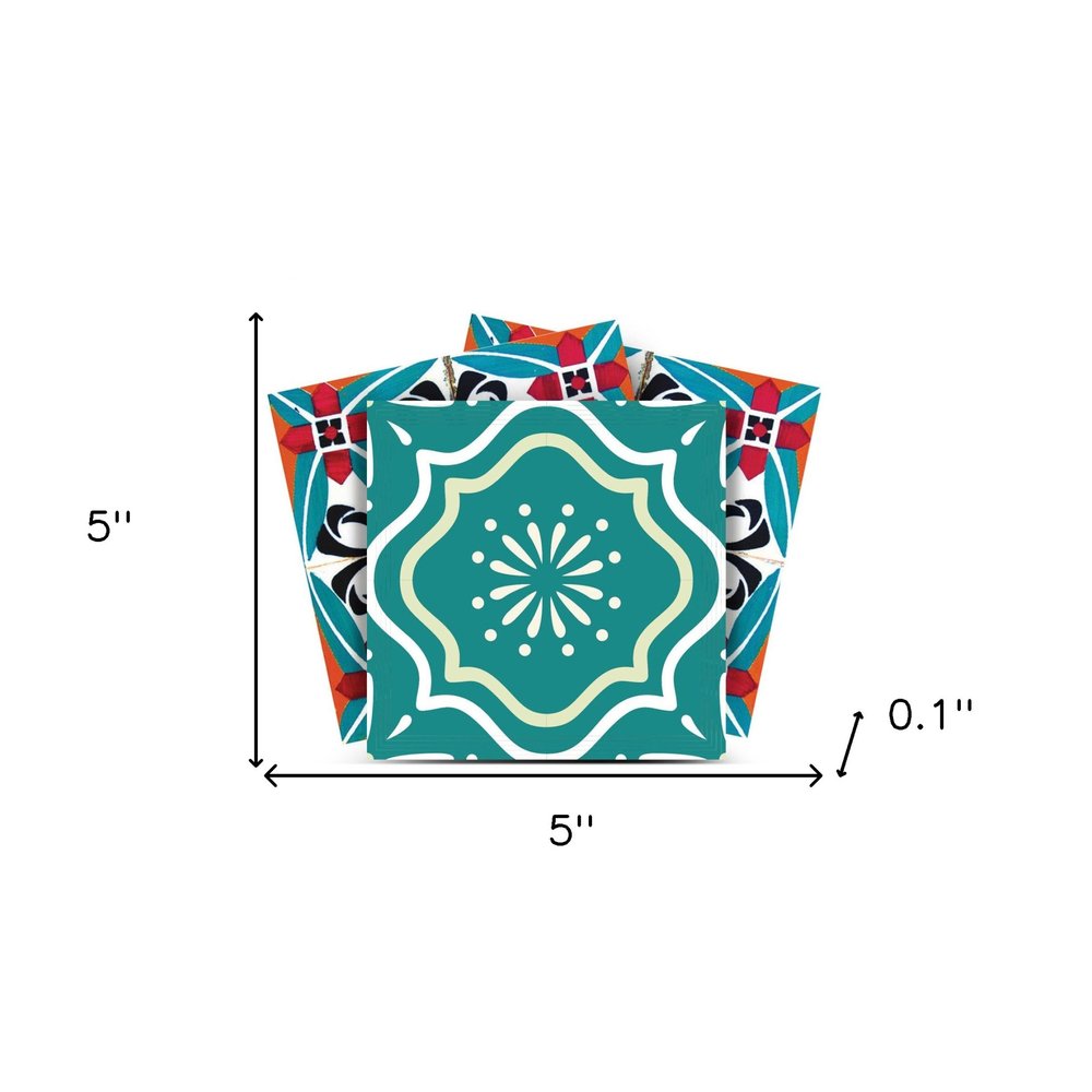 7" x 7" Turquoise Vinyl Peel And Stick Removable Tiles