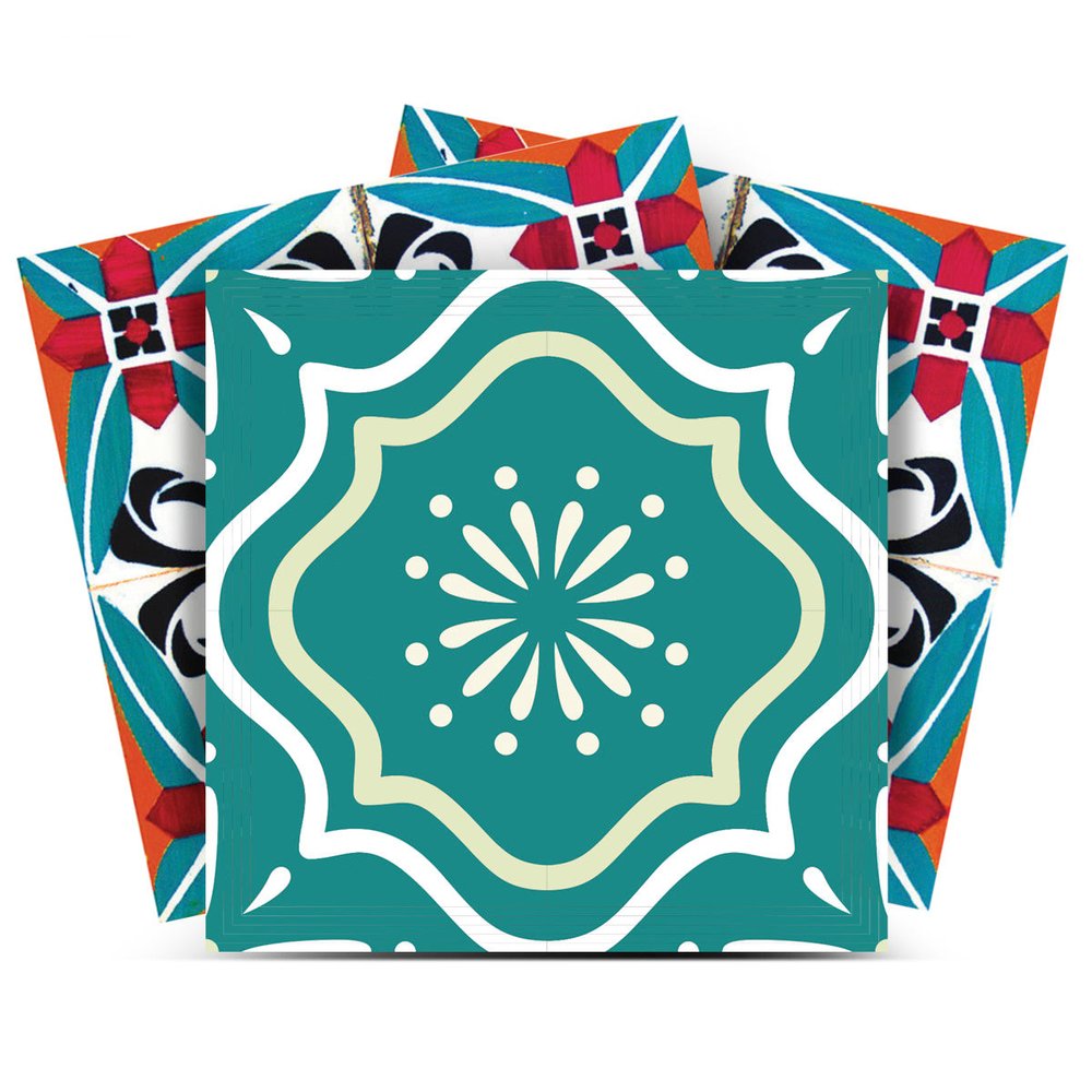 7" x 7" Turquoise Vinyl Peel And Stick Removable Tiles