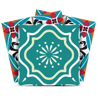 7" x 7" Turquoise Vinyl Peel And Stick Removable Tiles