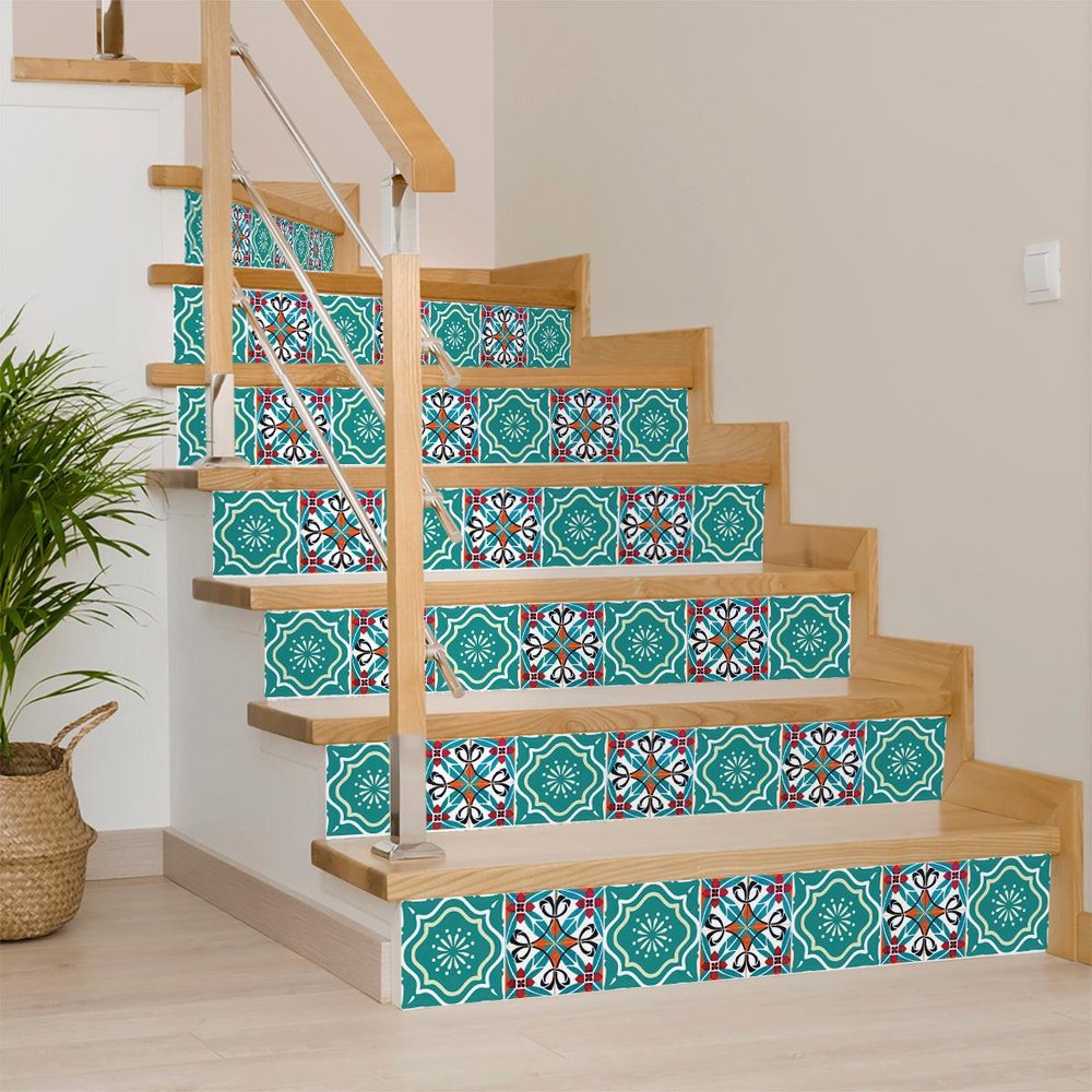 7" x 7" Turquoise Vinyl Peel And Stick Removable Tiles