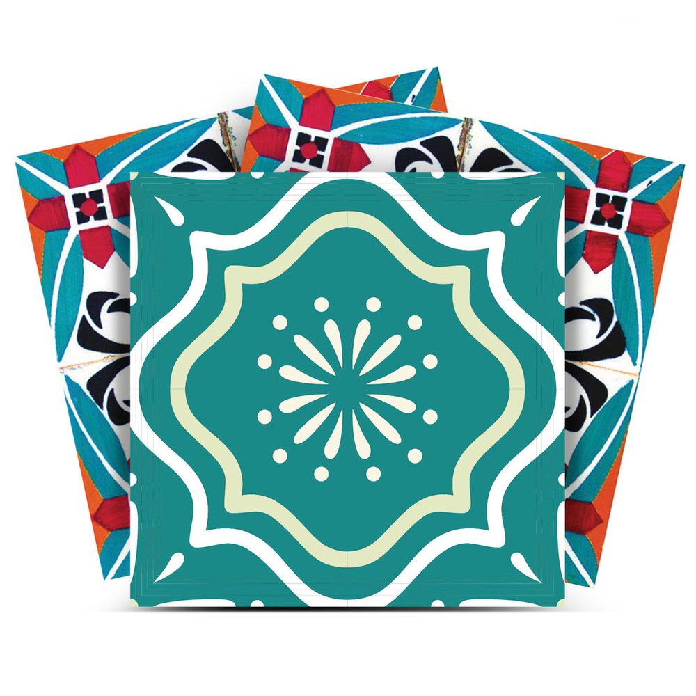 7" x 7" Turquoise Vinyl Peel And Stick Removable Tiles