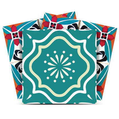 7" x 7" Turquoise Vinyl Peel And Stick Removable Tiles