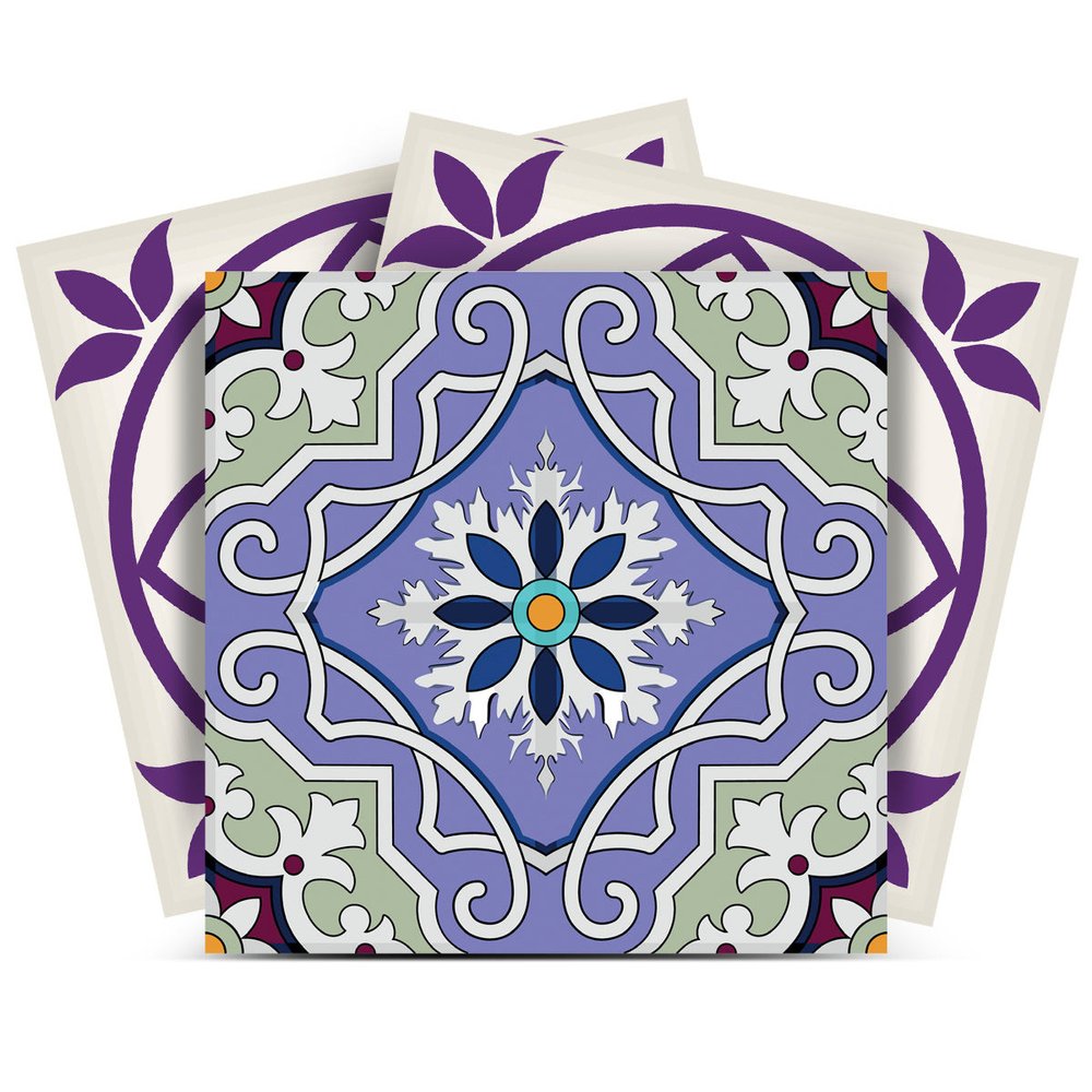 7" x 7" Purple Vinyl Peel And Stick Removable Tiles