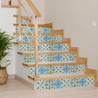 6" X 6" Sage And Aqua Floral Peel And Stick Removable Tiles