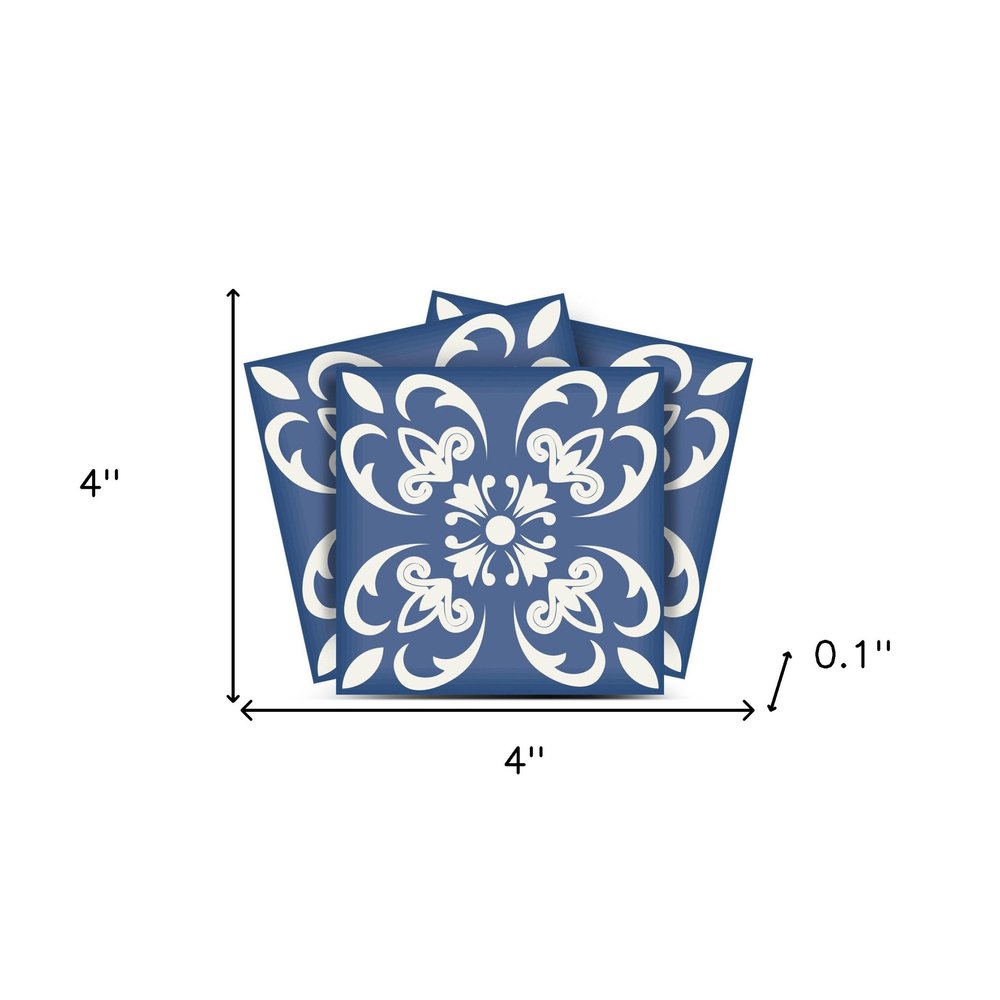 7" x 7" Blue And White Vinyl Peel And Stick Removable Tiles