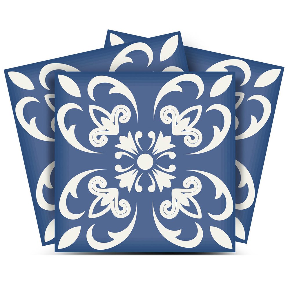 7" x 7" Blue And White Vinyl Peel And Stick Removable Tiles