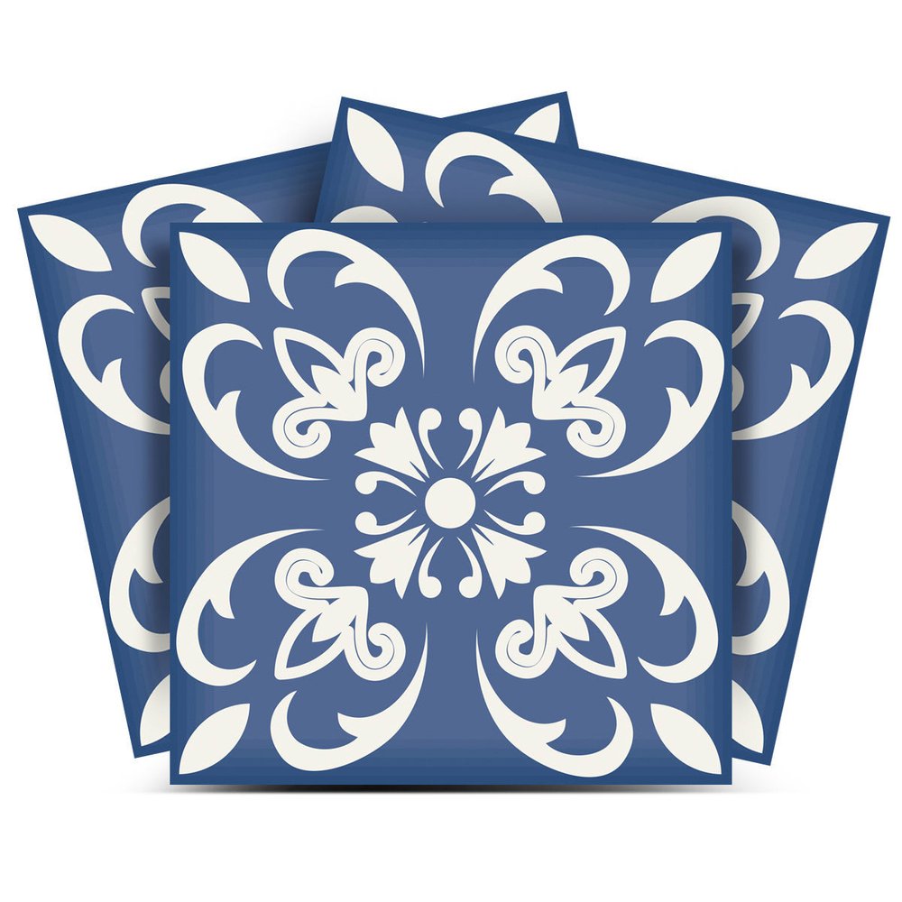 7" x 7" Blue And White Vinyl Peel And Stick Removable Tiles
