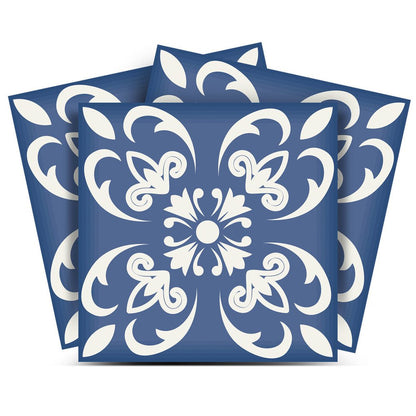 7" x 7" Blue And White Vinyl Peel And Stick Removable Tiles