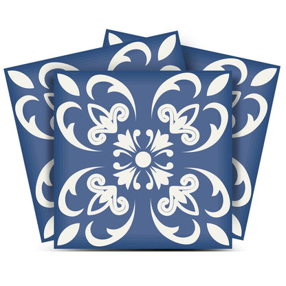 7" x 7" Blue And White Vinyl Peel And Stick Removable Tiles