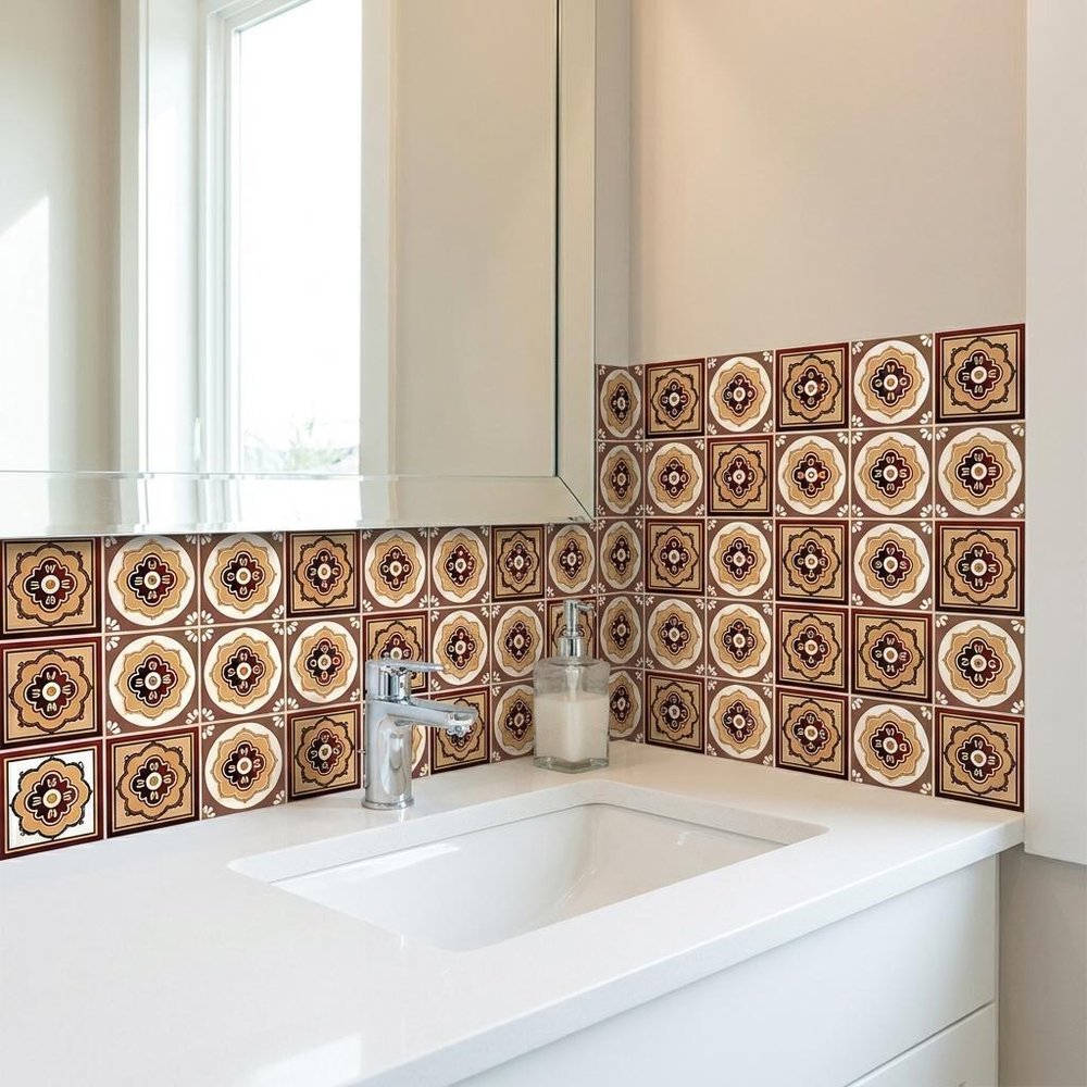 7" x 7" Brown And White Peel And Stick Removable Tiles