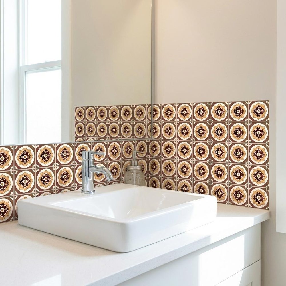 7" x 7" Brown And White Peel And Stick Removable Tiles