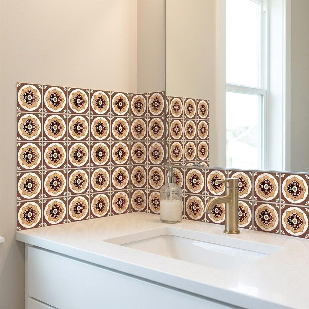 7" x 7" Brown And White Peel And Stick Removable Tiles