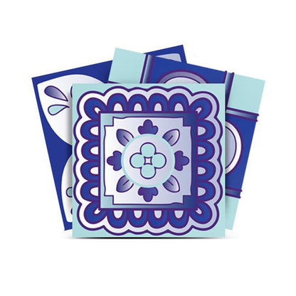 7" x 7" Blue And White Vinyl Peel And Stick Removable Tiles