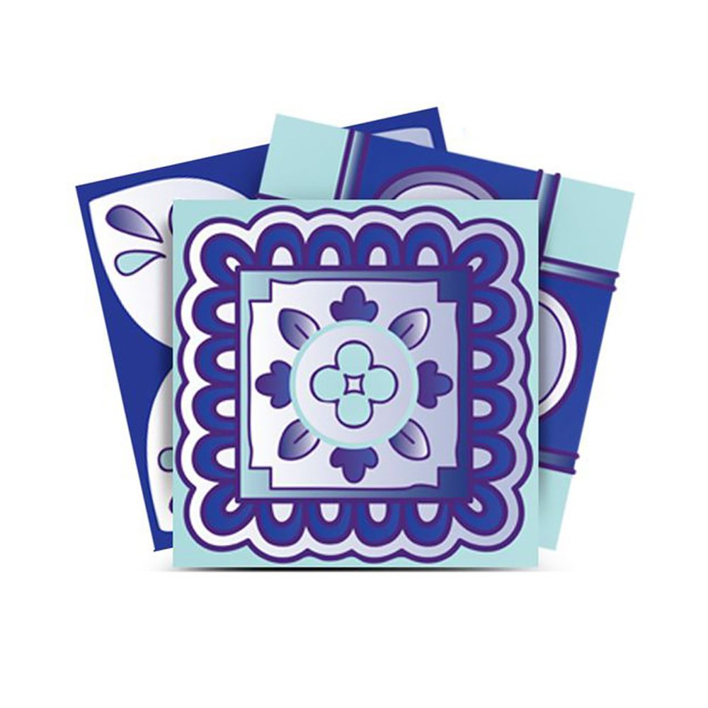 7" x 7" Blue And White Vinyl Peel And Stick Removable Tiles