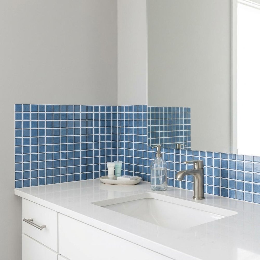 7" x 7" Blue And White Vinyl Peel And Stick Removable Tiles