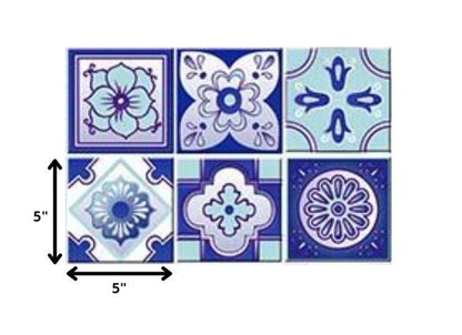 7" x 7" Blue And White Vinyl Peel And Stick Removable Tiles