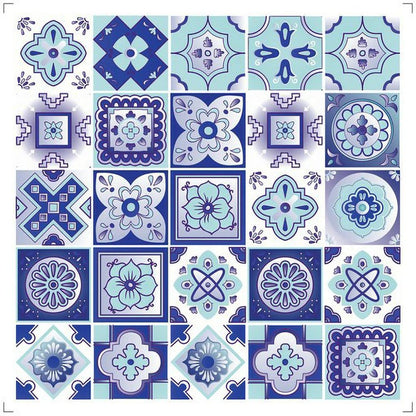 7" x 7" Blue And White Vinyl Peel And Stick Removable Tiles