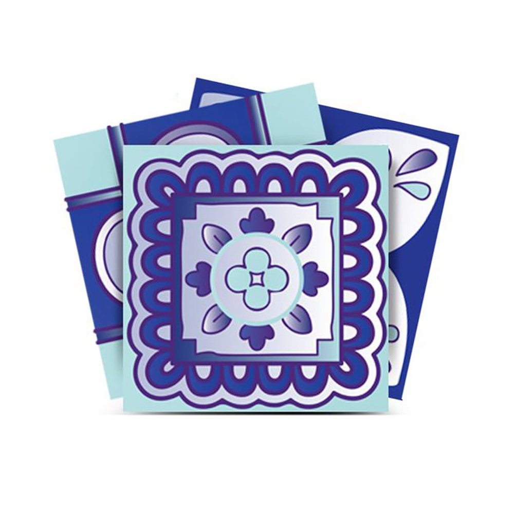 7" x 7" Blue And White Vinyl Peel And Stick Removable Tiles